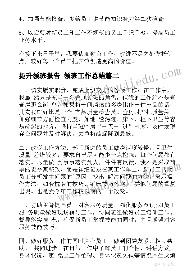 提升领班报告 领班工作总结(汇总7篇)