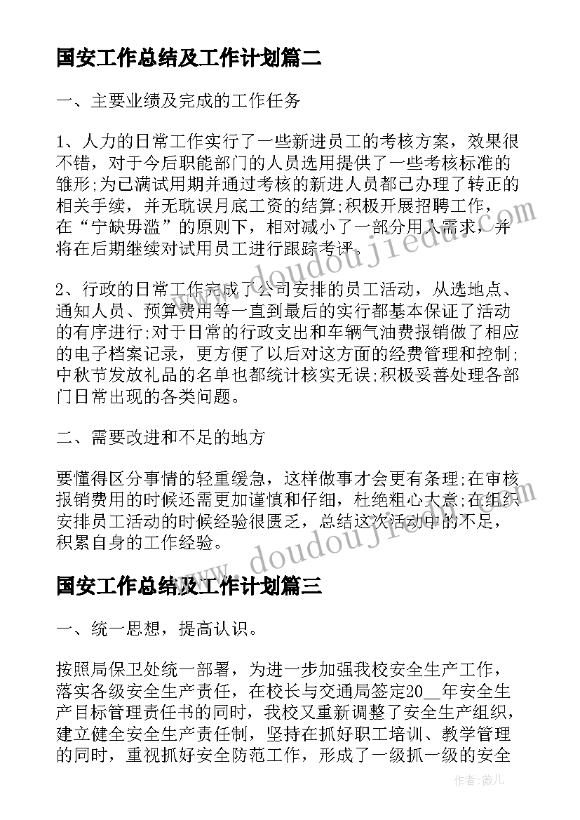 2023年国安工作总结及工作计划(精选10篇)