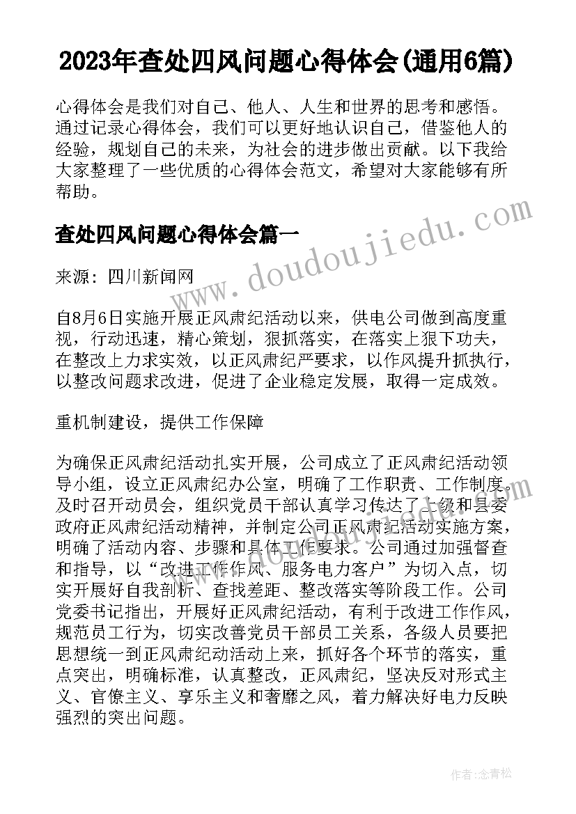 2023年查处四风问题心得体会(通用6篇)