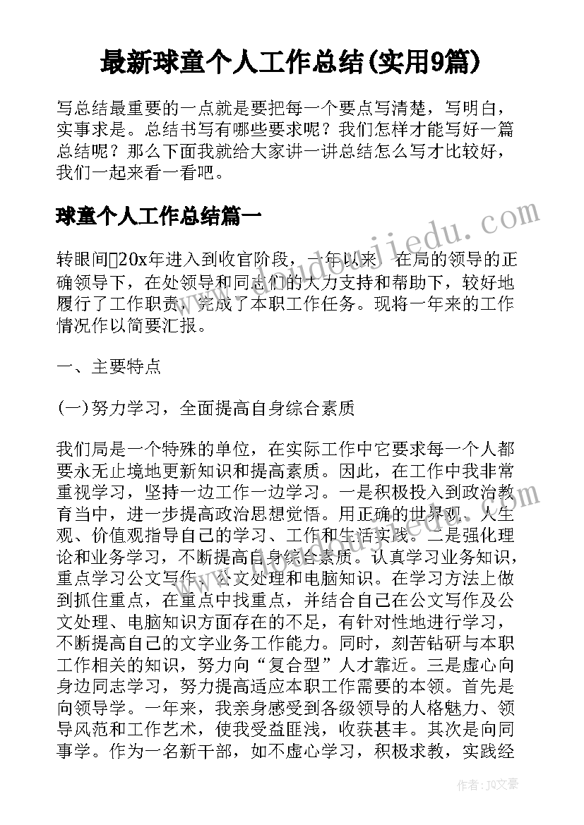 最新球童个人工作总结(实用9篇)