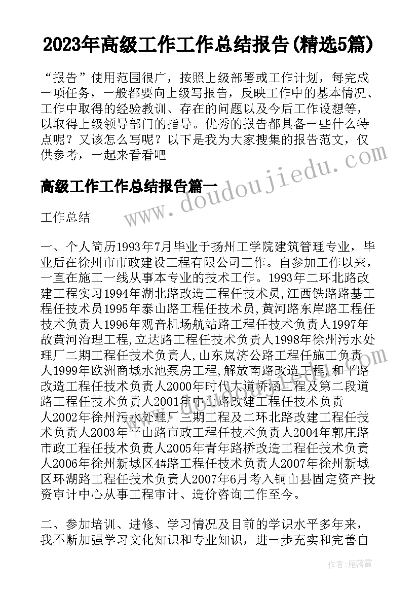 2023年高级工作工作总结报告(精选5篇)