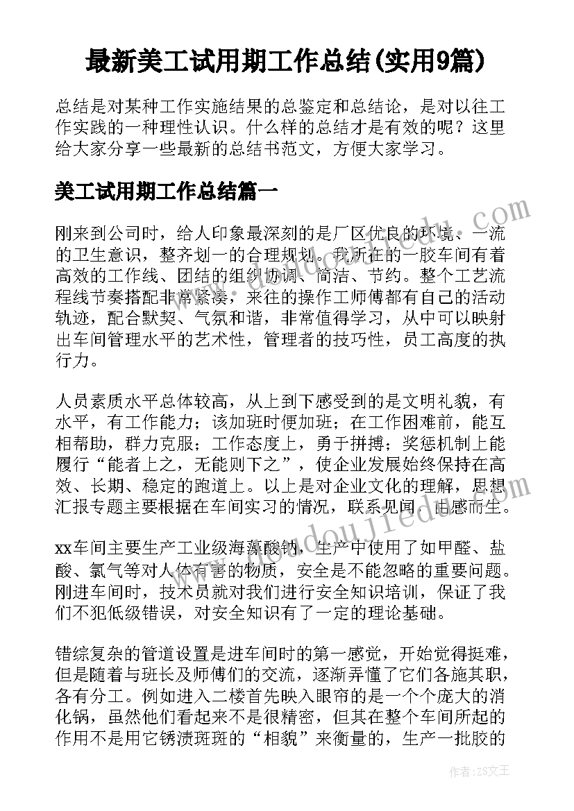 最新美工试用期工作总结(实用9篇)