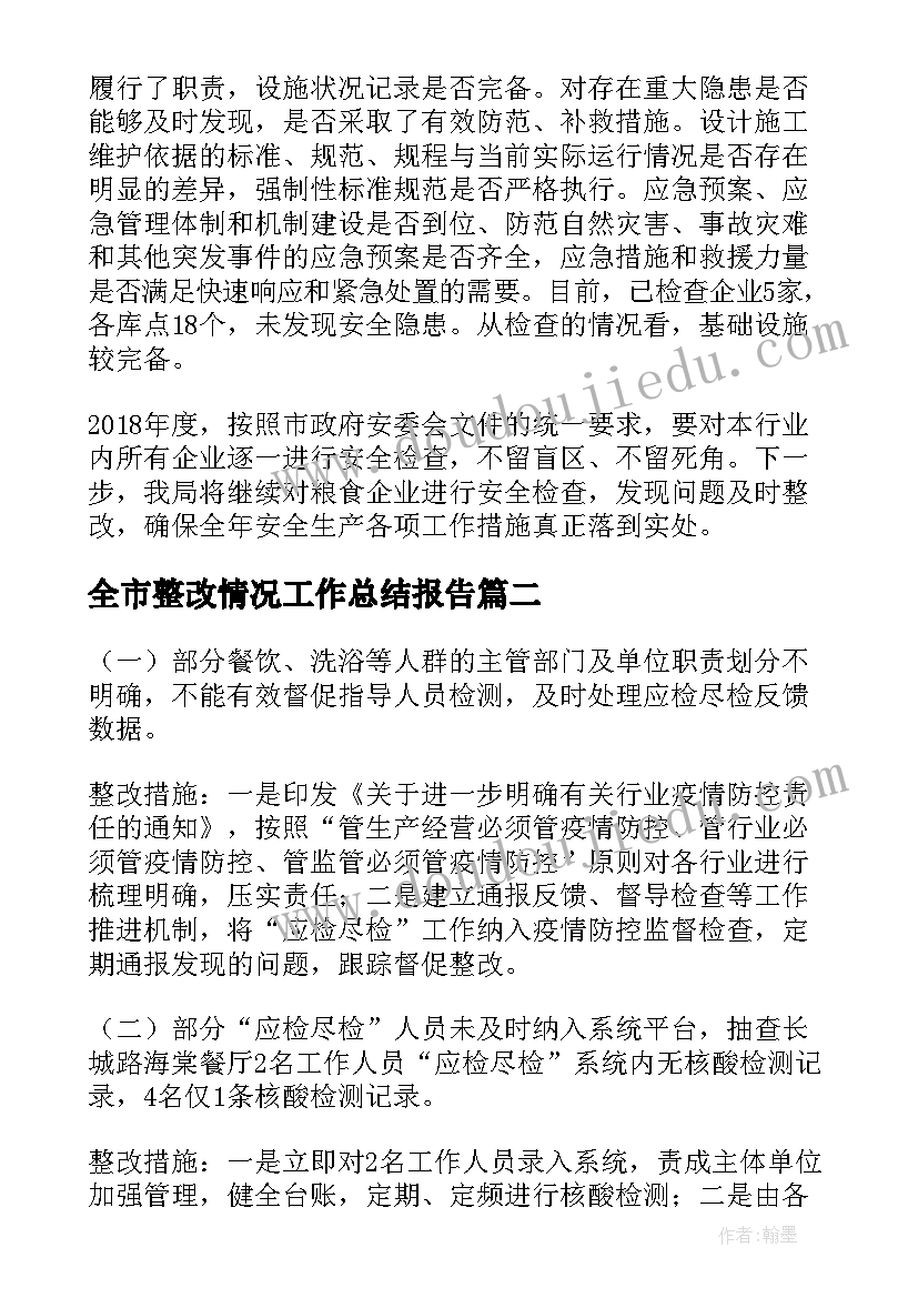 2023年全市整改情况工作总结报告(优秀5篇)