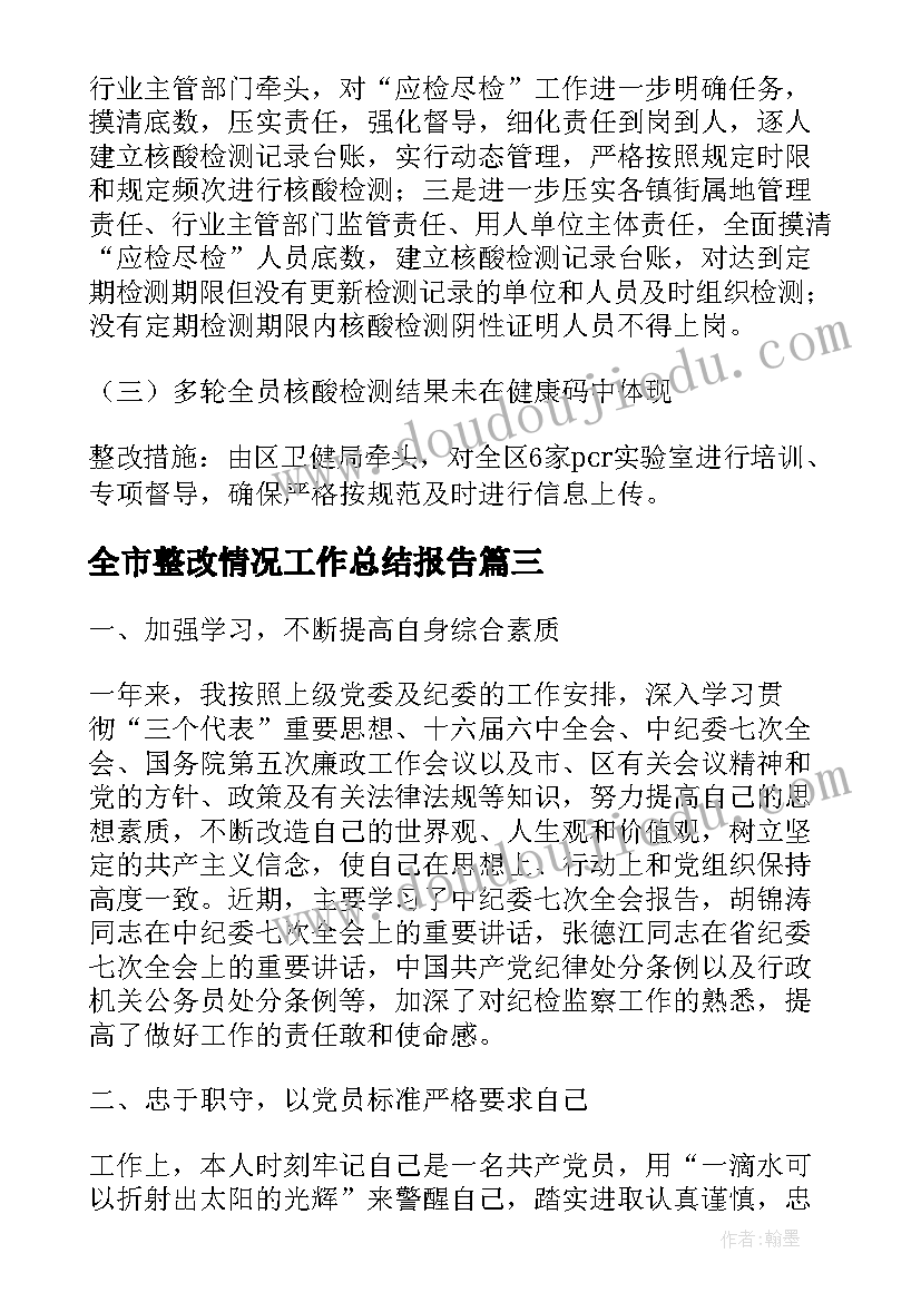 2023年全市整改情况工作总结报告(优秀5篇)