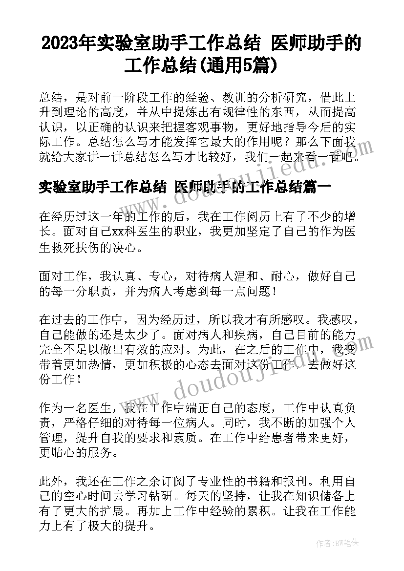 2023年实验室助手工作总结 医师助手的工作总结(通用5篇)