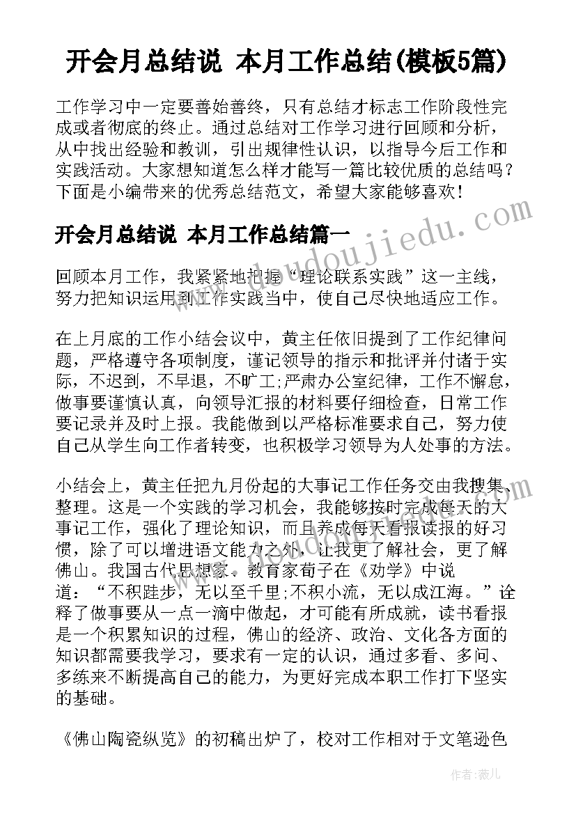 开会月总结说 本月工作总结(模板5篇)