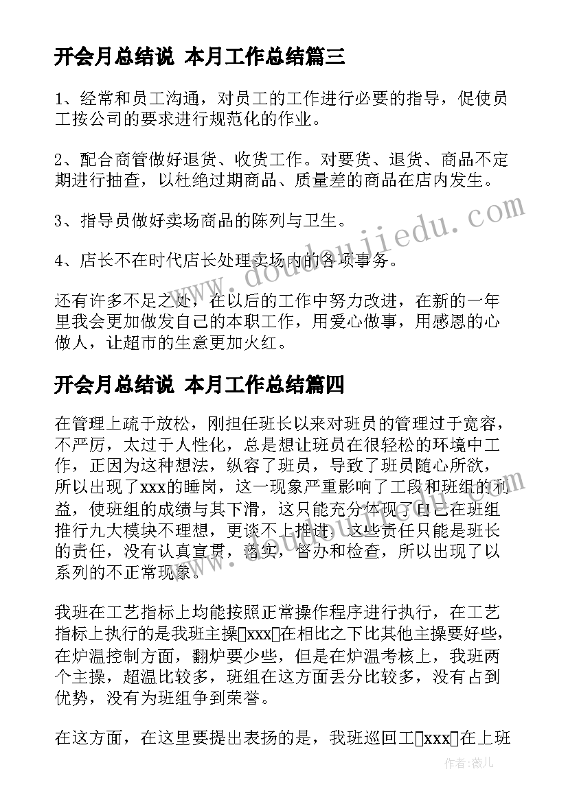 开会月总结说 本月工作总结(模板5篇)