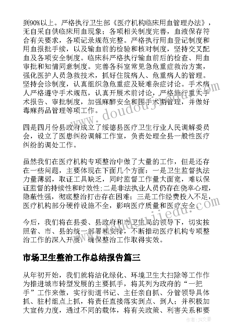 2023年市场卫生整治工作总结报告(大全8篇)