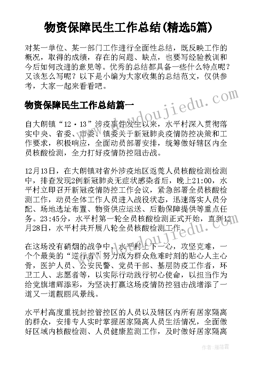 物资保障民生工作总结(精选5篇)