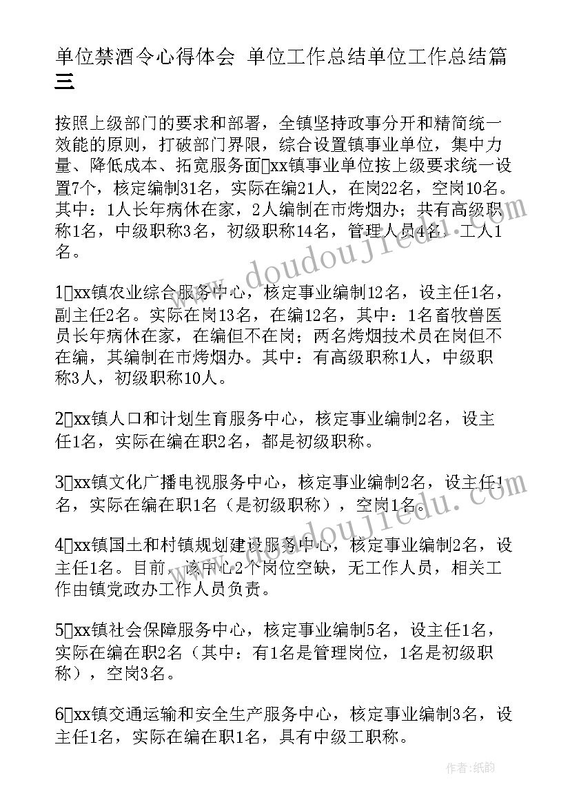 2023年单位禁酒令心得体会 单位工作总结单位工作总结(实用10篇)