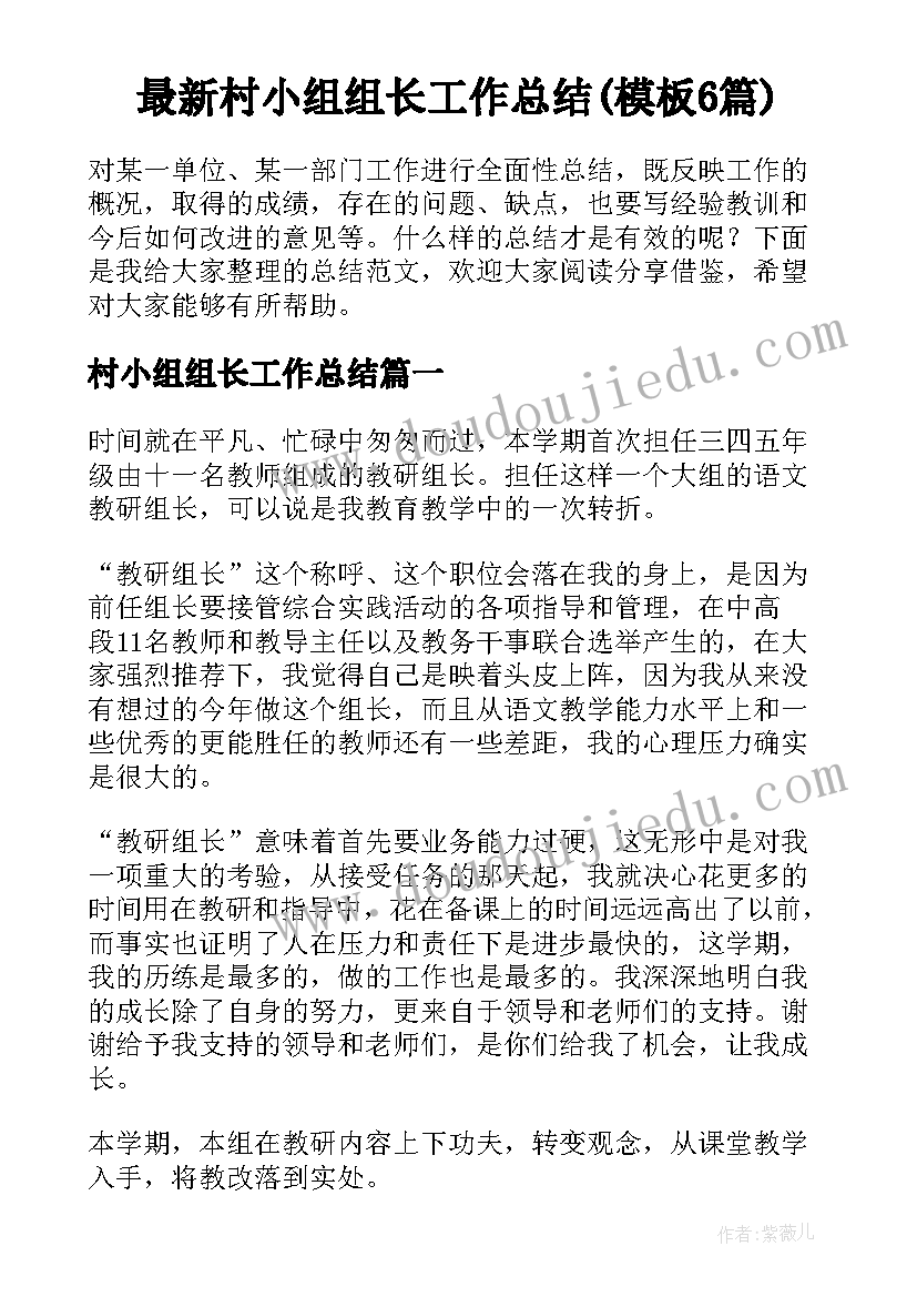 最新村小组组长工作总结(模板6篇)