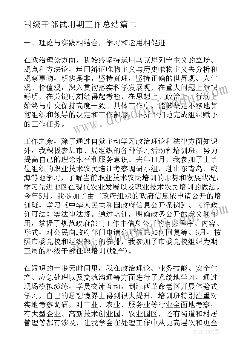 2023年科级干部试用期工作总结(通用5篇)