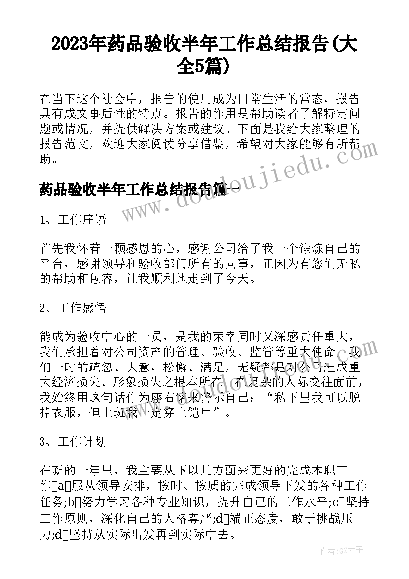 2023年药品验收半年工作总结报告(大全5篇)