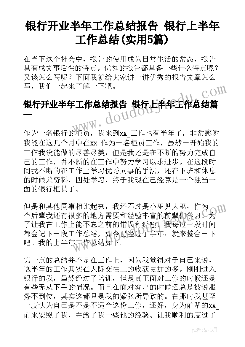 银行开业半年工作总结报告 银行上半年工作总结(实用5篇)