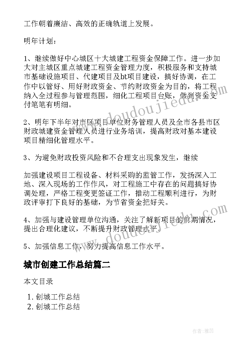 最新城市创建工作总结(模板6篇)