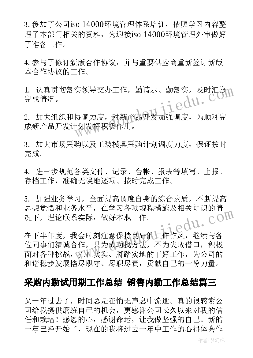 2023年采购内勤试用期工作总结 销售内勤工作总结(模板9篇)