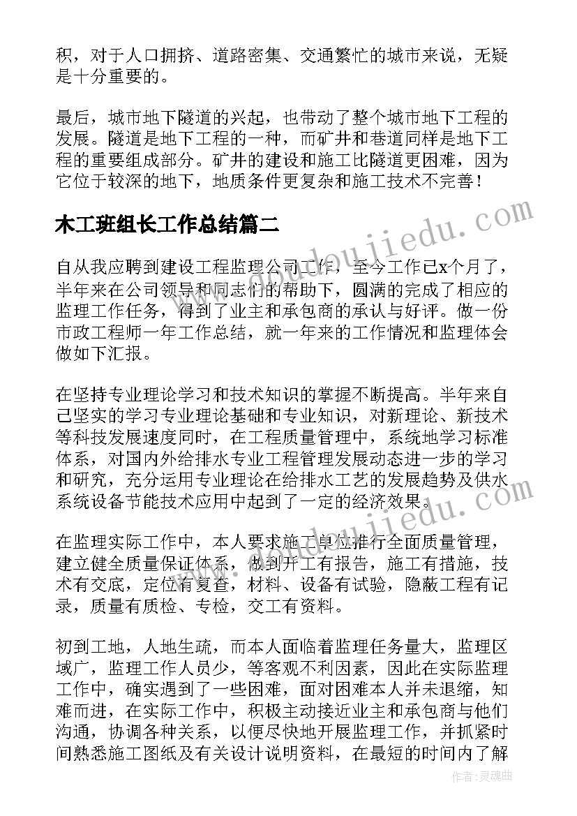 最新木工班组长工作总结(模板7篇)