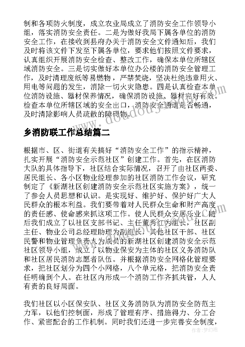 2023年乡消防联工作总结(模板9篇)