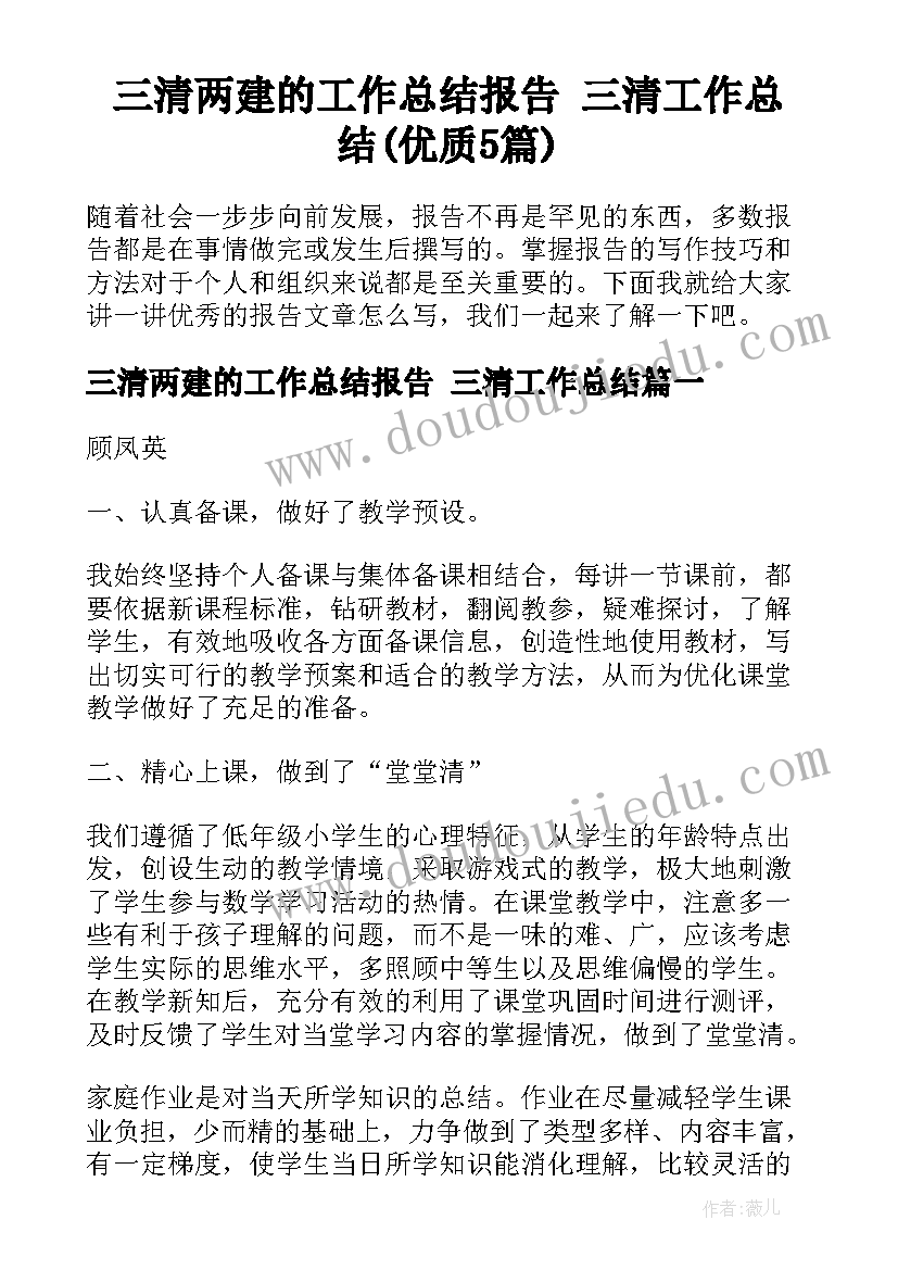 三清两建的工作总结报告 三清工作总结(优质5篇)