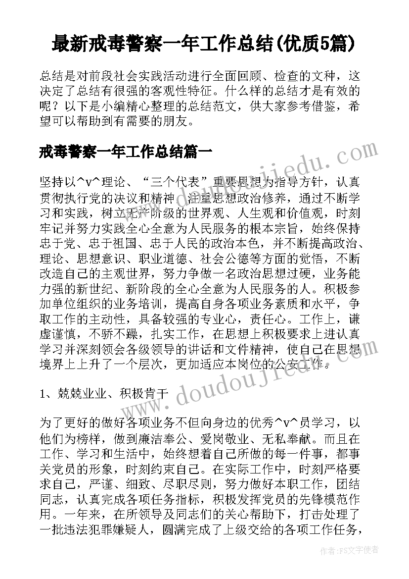 最新戒毒警察一年工作总结(优质5篇)