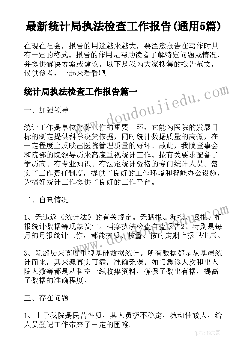 最新统计局执法检查工作报告(通用5篇)