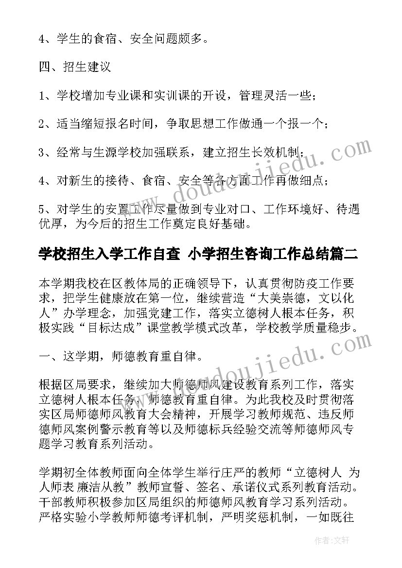 2023年学校招生入学工作自查 小学招生咨询工作总结(精选5篇)