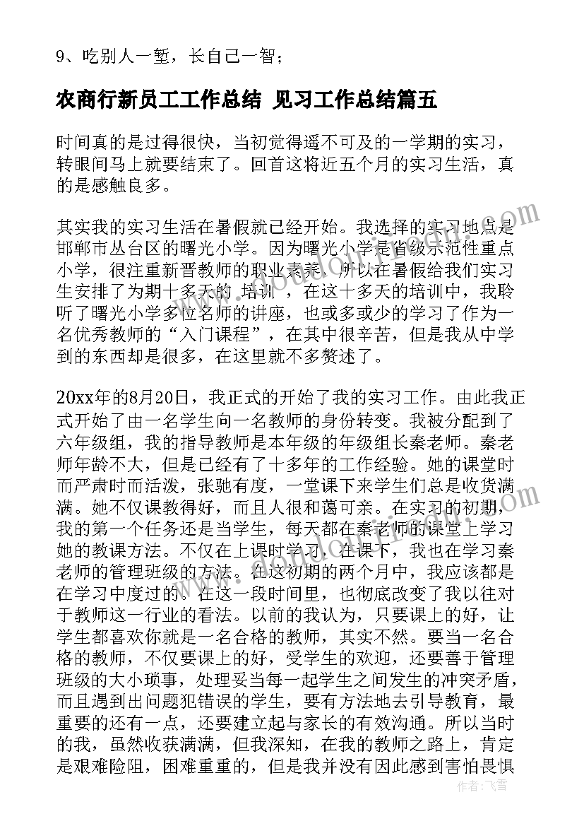 2023年农商行新员工工作总结 见习工作总结(优质9篇)