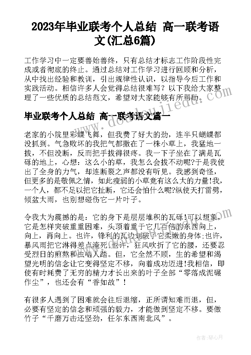 2023年毕业联考个人总结 高一联考语文(汇总6篇)