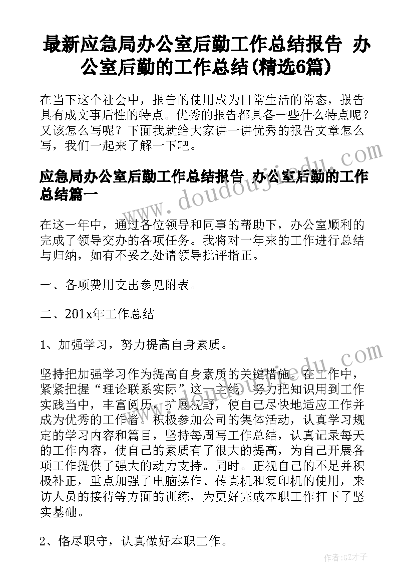 最新应急局办公室后勤工作总结报告 办公室后勤的工作总结(精选6篇)