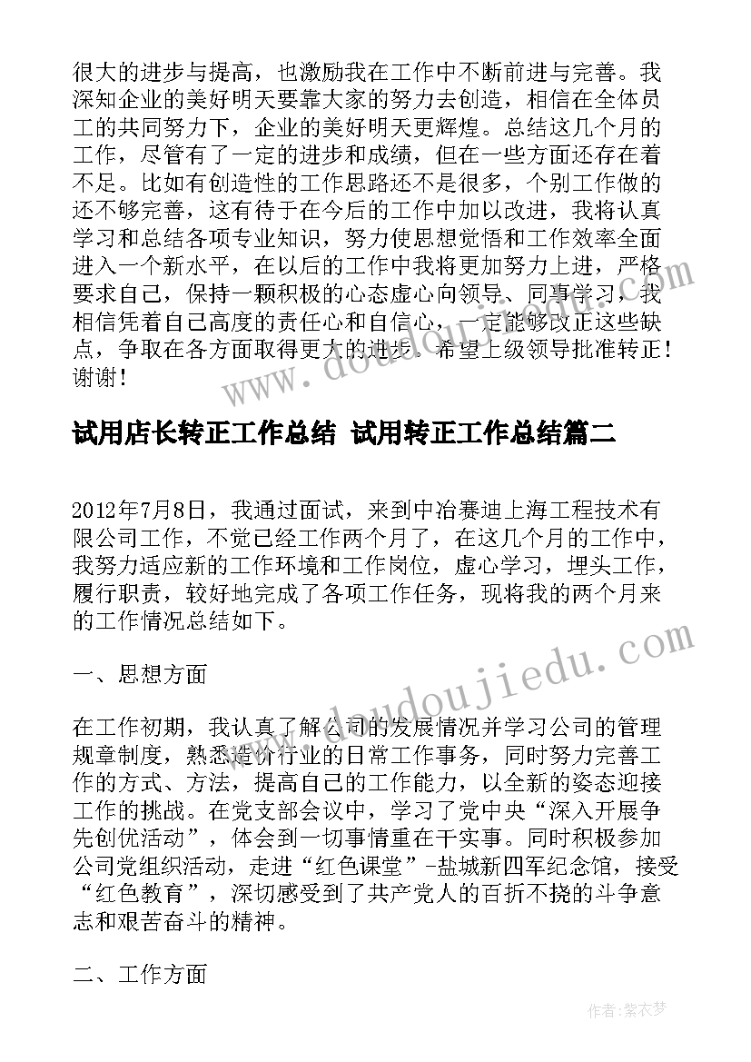 最新试用店长转正工作总结 试用转正工作总结(优质9篇)