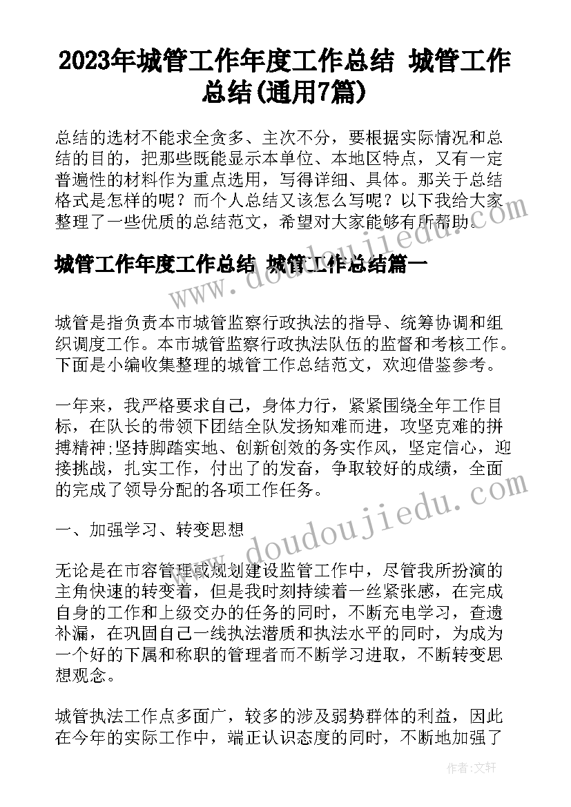 2023年城管工作年度工作总结 城管工作总结(通用7篇)