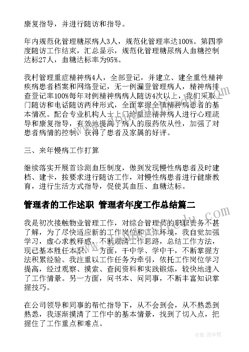 管理者的工作述职 管理者年度工作总结(优质9篇)