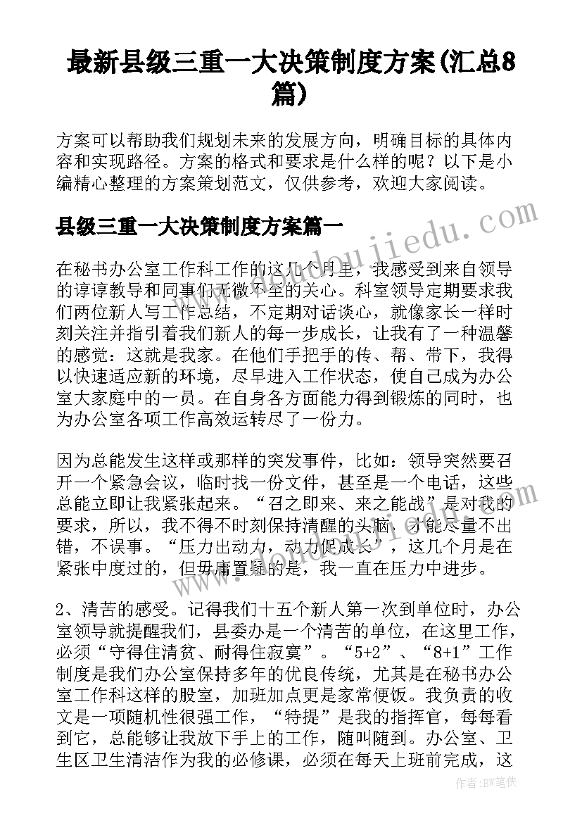 最新县级三重一大决策制度方案(汇总8篇)