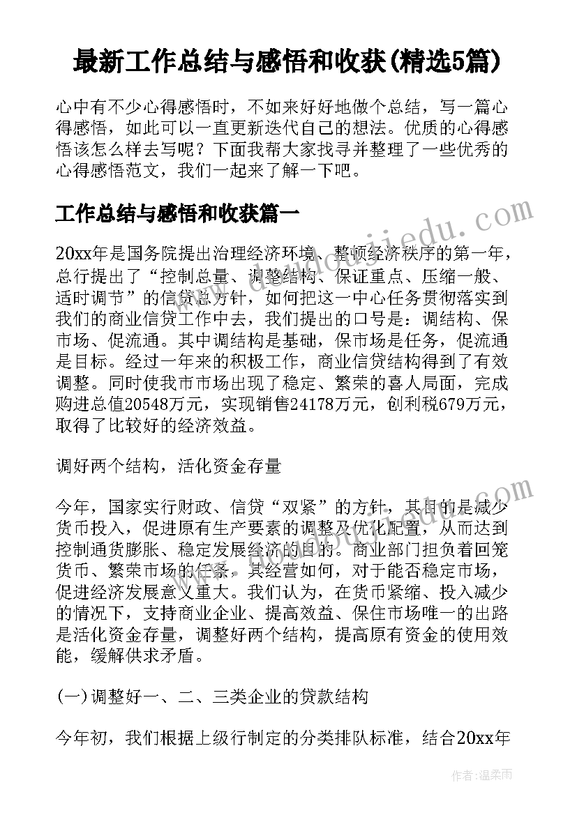 最新工作总结与感悟和收获(精选5篇)