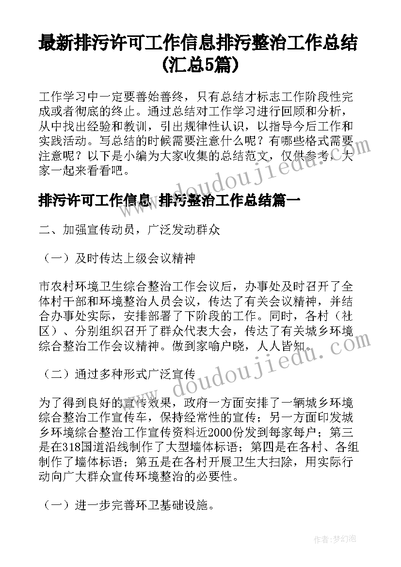 最新排污许可工作信息 排污整治工作总结(汇总5篇)