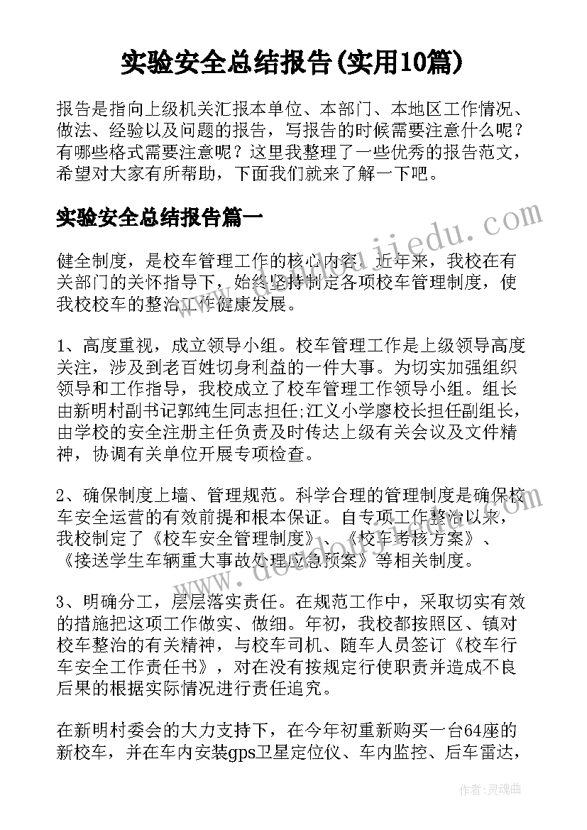 实验安全总结报告(实用10篇)