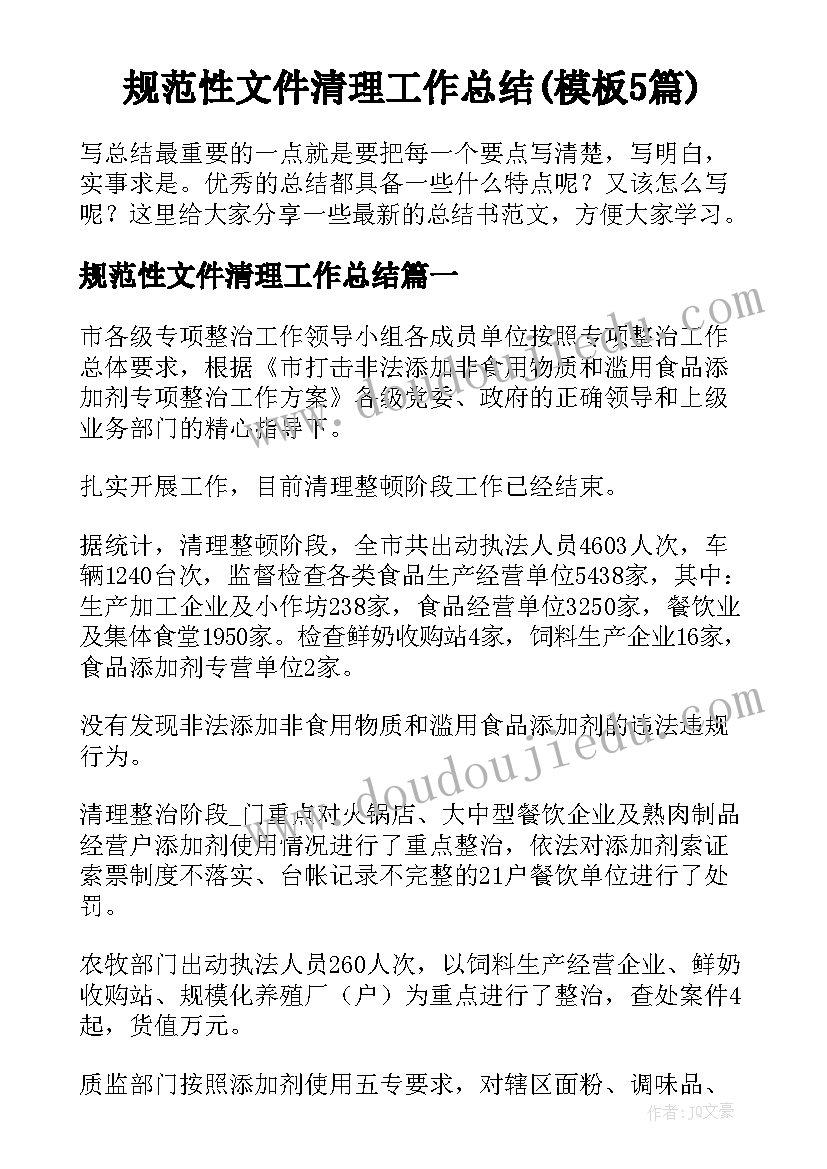 规范性文件清理工作总结(模板5篇)