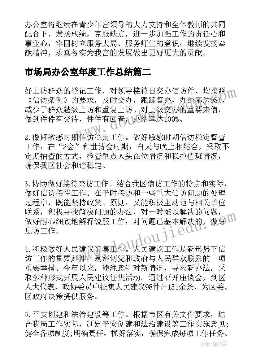 最新市场局办公室年度工作总结(实用7篇)