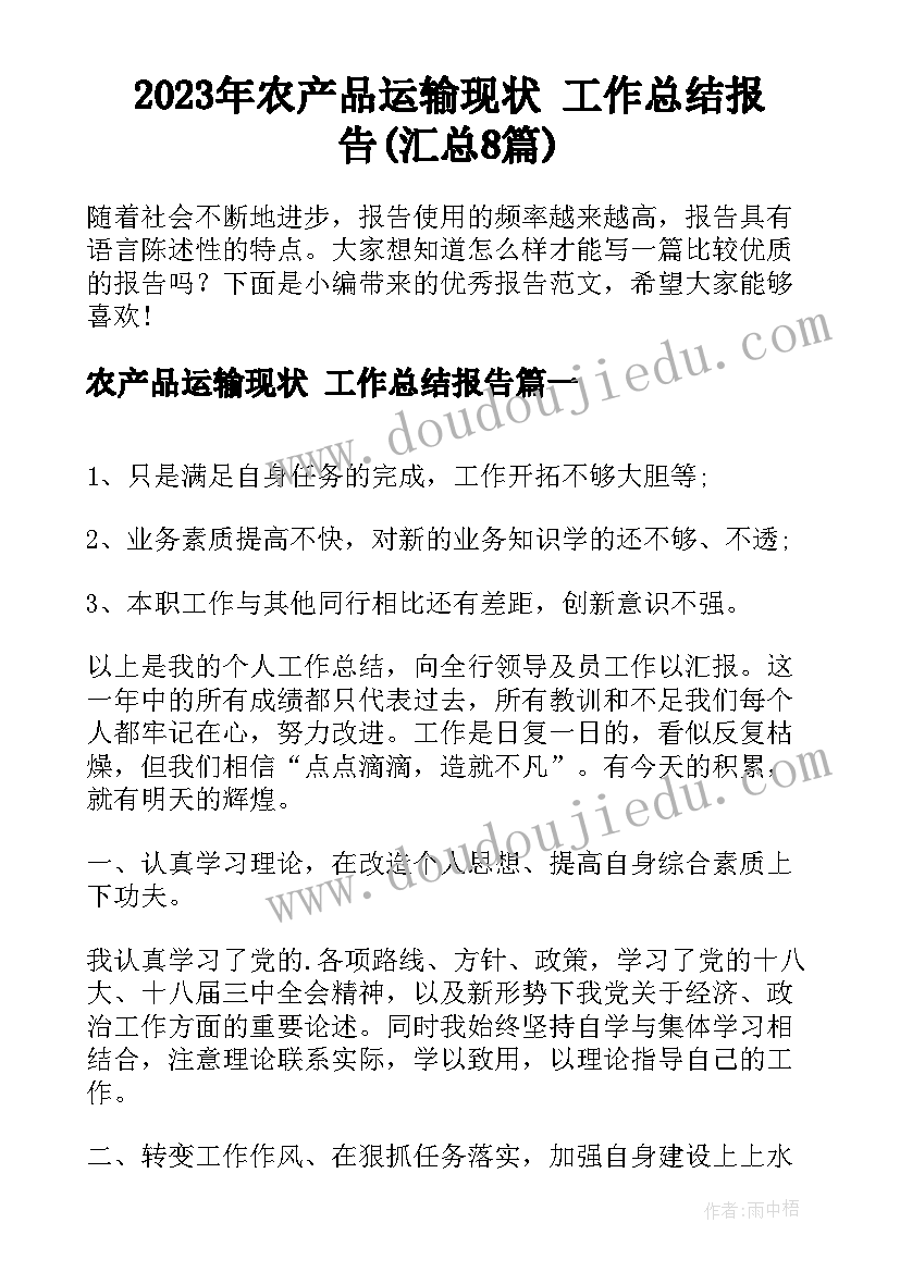 2023年农产品运输现状 工作总结报告(汇总8篇)