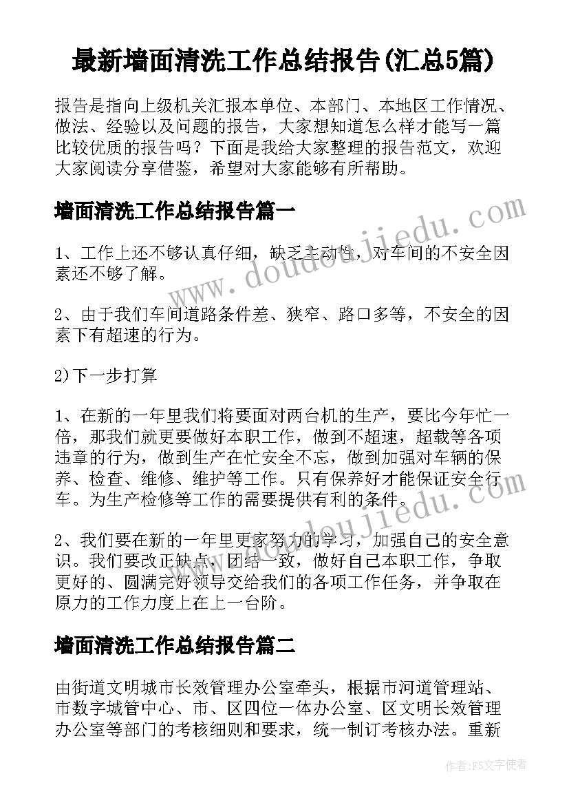 最新墙面清洗工作总结报告(汇总5篇)