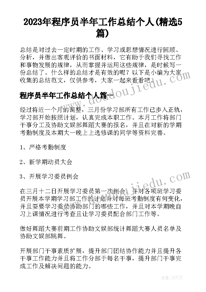 2023年程序员半年工作总结个人(精选5篇)