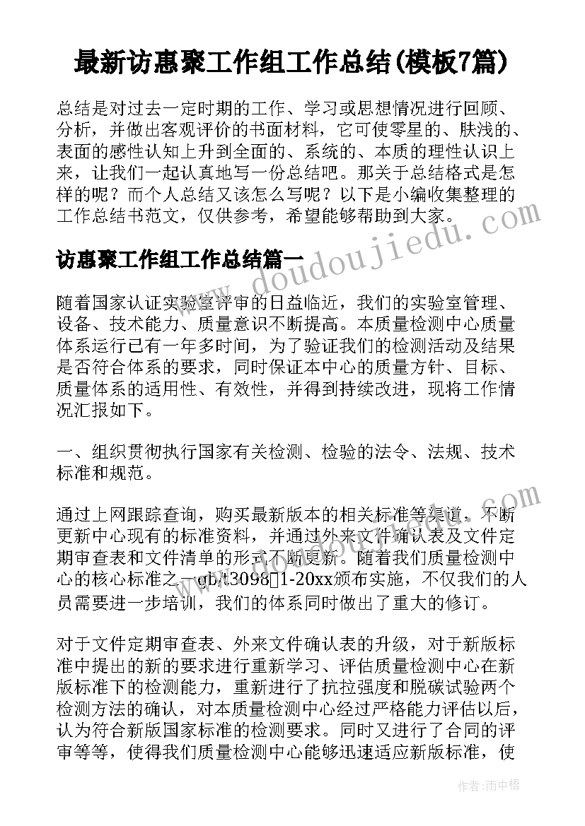 最新访惠聚工作组工作总结(模板7篇)