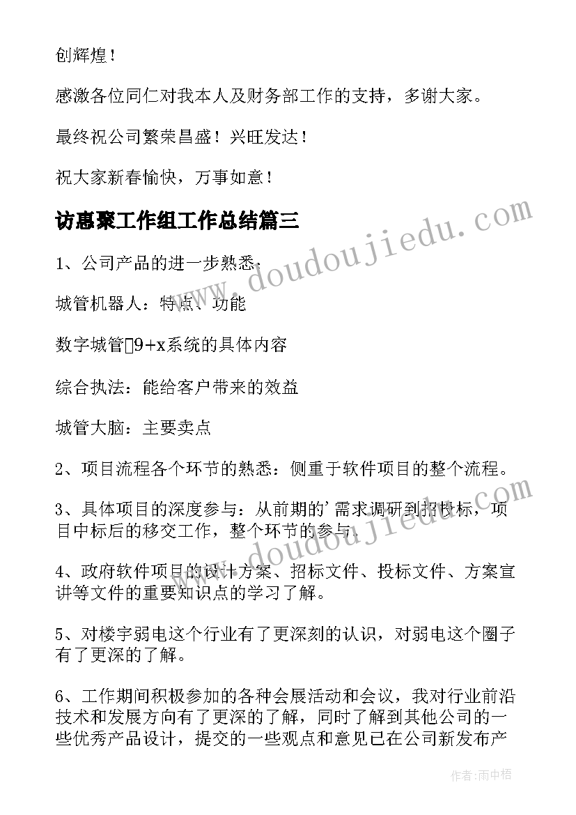 最新访惠聚工作组工作总结(模板7篇)