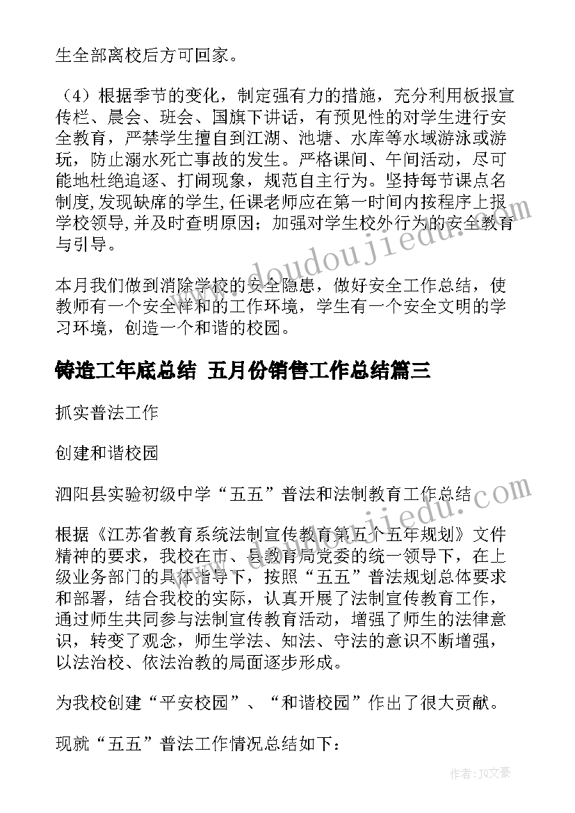 铸造工年底总结 五月份销售工作总结(大全8篇)