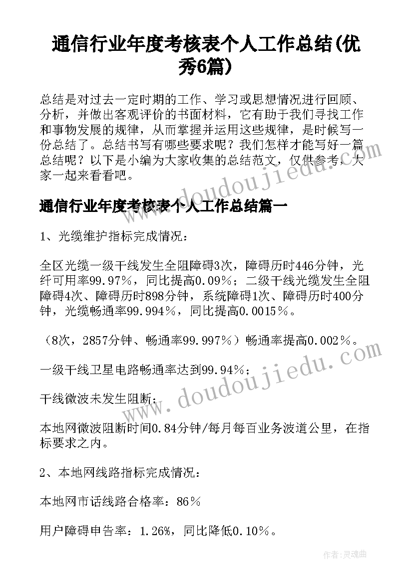 通信行业年度考核表个人工作总结(优秀6篇)