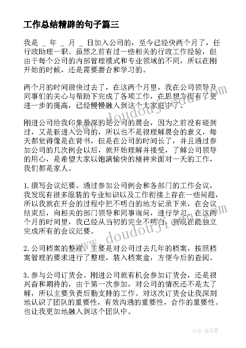 2023年工作总结精辟的句子(通用8篇)