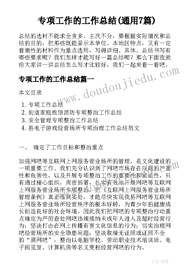 专项工作的工作总结(通用7篇)