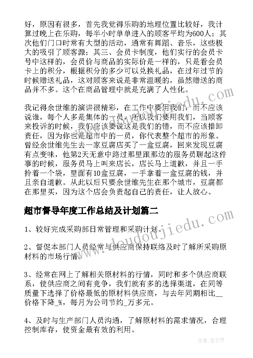 2023年超市督导年度工作总结及计划(大全5篇)