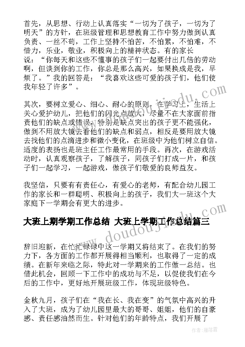 2023年大班上期学期工作总结 大班上学期工作总结(实用9篇)