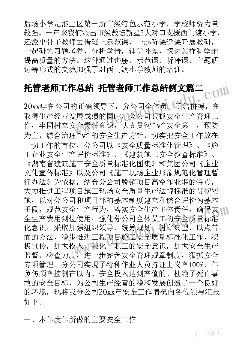 托管老师工作总结 托管老师工作总结例文(精选6篇)